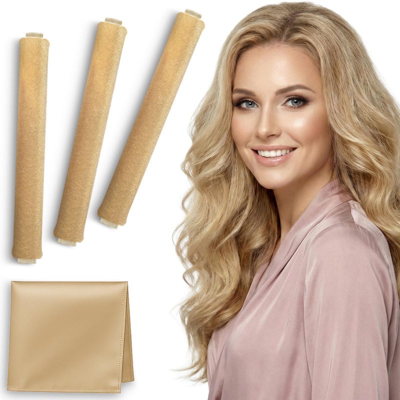 VISOFO Overnight Blowout Rods | Heatless Curls for Long or Short Hair Rollers Blow Out Curling Rod No Heat Flexi Foam Tubes Silk Satin Velvet Soft Curlers to Sleep In Tools Set by VISOFO (Blonde, 3 Set) - Image 1