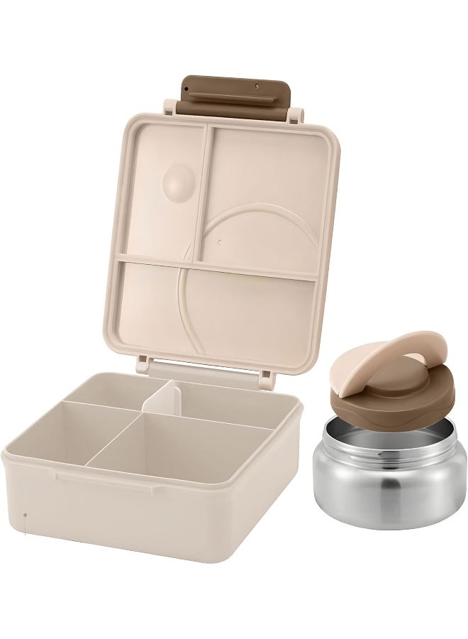 Snack attack Bento Lunch Box for Kids school with 9.7oz Soup thermos, Leak-proof Lunch Containers with 5 Compartment, thermos Food Jar, Food Containers for School (Cream Brown Construction)  - Image 2