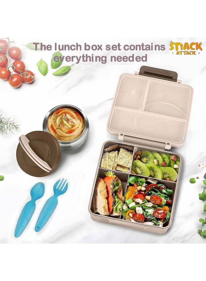 Snack attack Bento Lunch Box for Kids school with 9.7oz Soup thermos, Leak-proof Lunch Containers with 5 Compartment, thermos Food Jar, Food Containers for School (Cream Brown Construction)  - Image 4