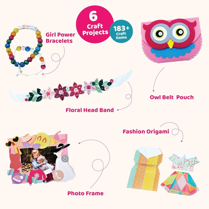 jackinthebox Fashion Themed Art and Craft Kit for Girls, 6 Craft Projects in 1 Box, Best Girl Gift for Ages 6 7 8 9 10 Years, Includes Beautiful Felt and Foam Embellishments (Little Fashionista 6-in-1) - Image 2