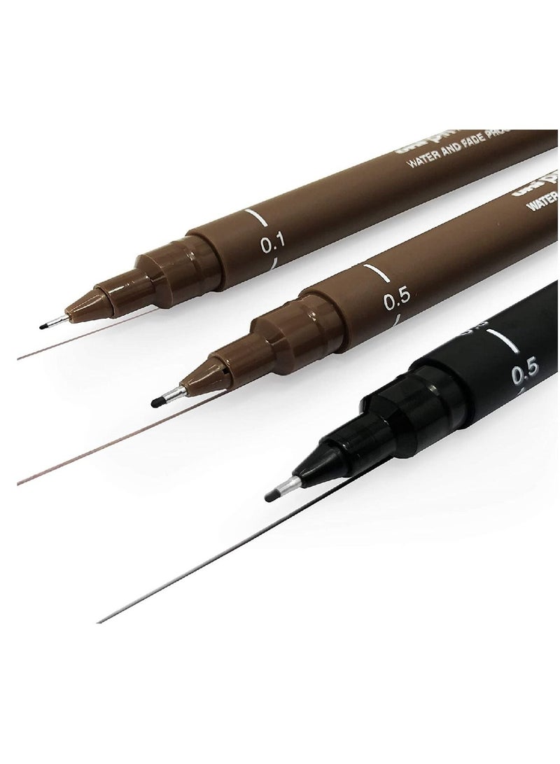 Uniball 3-Piece Unipin Fineliner Drawing Pens Black and Sepia Ink - Image 2