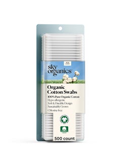 Sky Organics Organnic Cotton Swabs For Sensitive Skin, 100% Pure Gots Certified Organic For Beauty & Personal Care, 500 Ct.  - Image 1