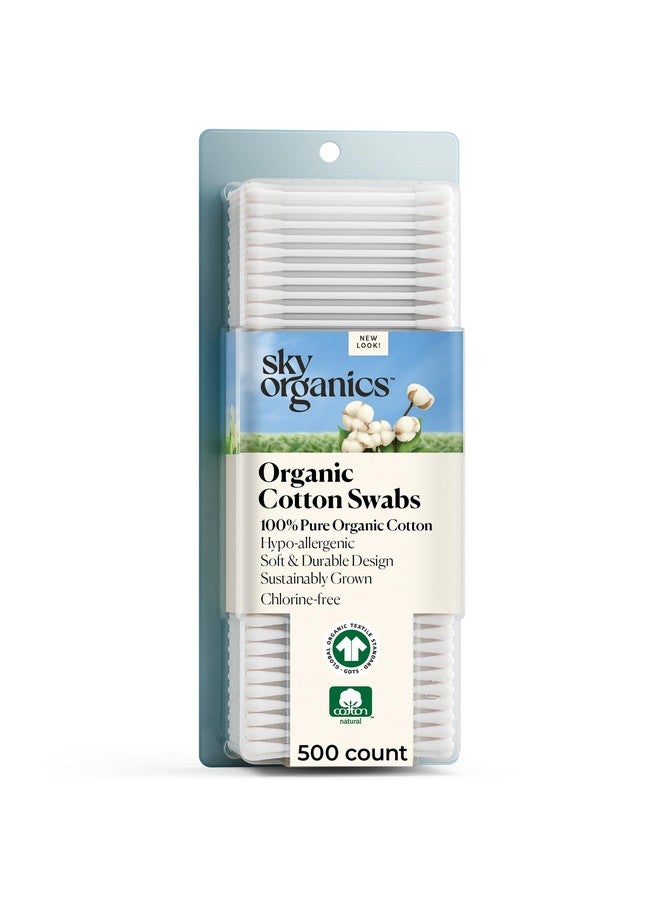 سكاي أورغانكس أعواد قطنية عضوية للبشرة الحساسة، 100% نقية معتمدة من منظمة جوتس للجمال والعناية الشخصية، 500 قطعة. - Image 1