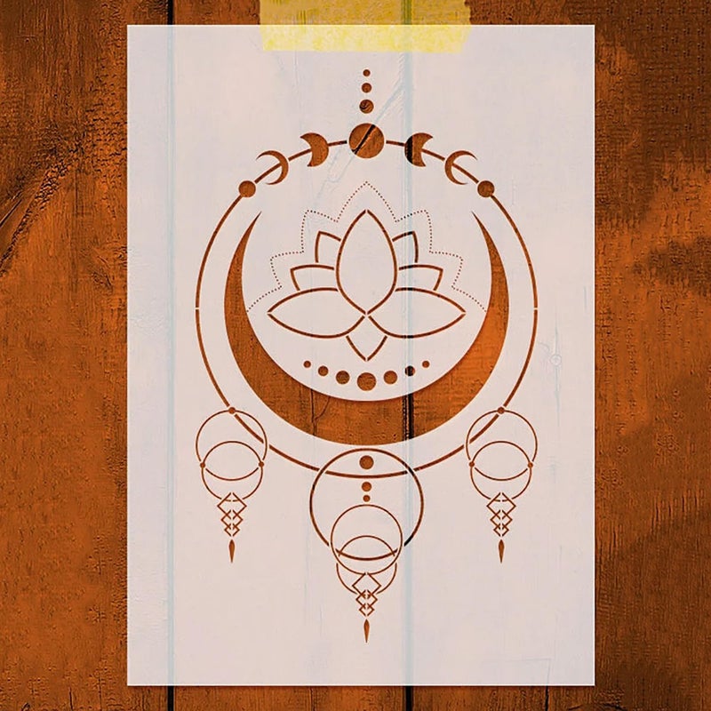 CLITHS Cliths Sacred Geometry Stencil - Reusable Lotus Design Stencil for Wall, Wood, Fabric, Paper - Yoga & Meditation Theme - 10.5 x 6.2 Inch  - Image 1