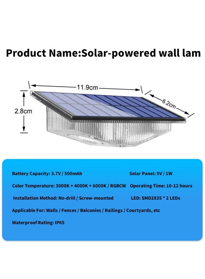 Solar Wall Wash Light – Outdoor Waterproof Wall Lamp with 3 Color Temperatures (3000K+4000K+6000K) for Yards, Fences & Garden Railings (Single Unit) - Image 3