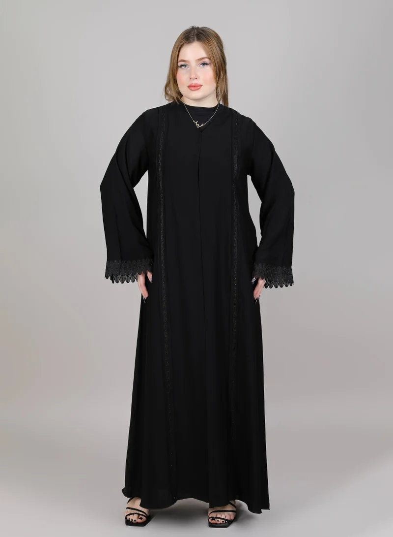 أم سكوير فاشن MSquare Fashion V Neck Embroidered Open Abaya