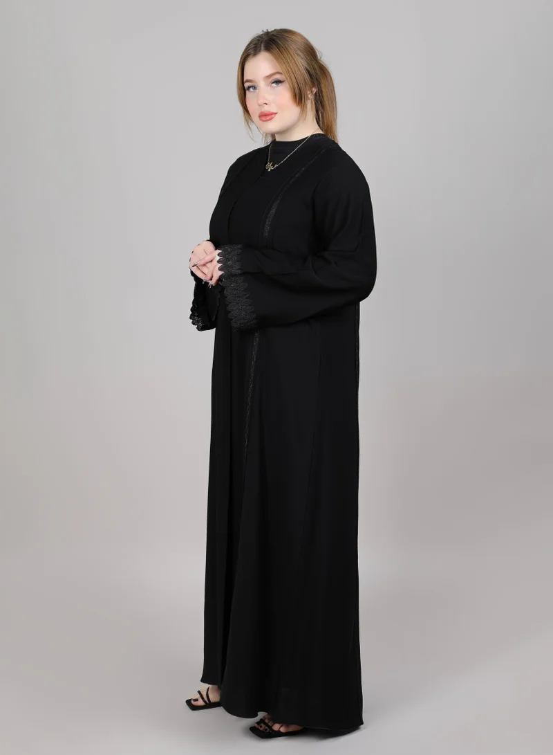 أم سكوير فاشن MSquare Fashion V Neck Embroidered Open Abaya