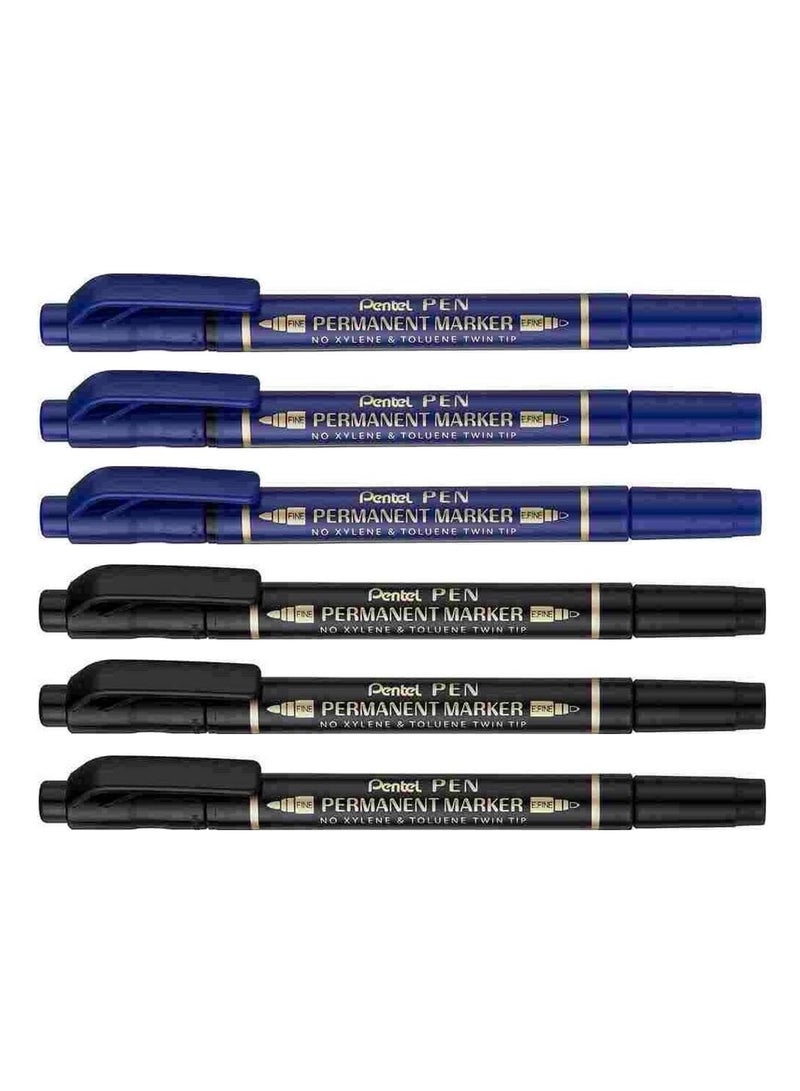 Pentel علامة دائمة مزدوجة الطرف 6 قطع متعددة الألوان - Image 1