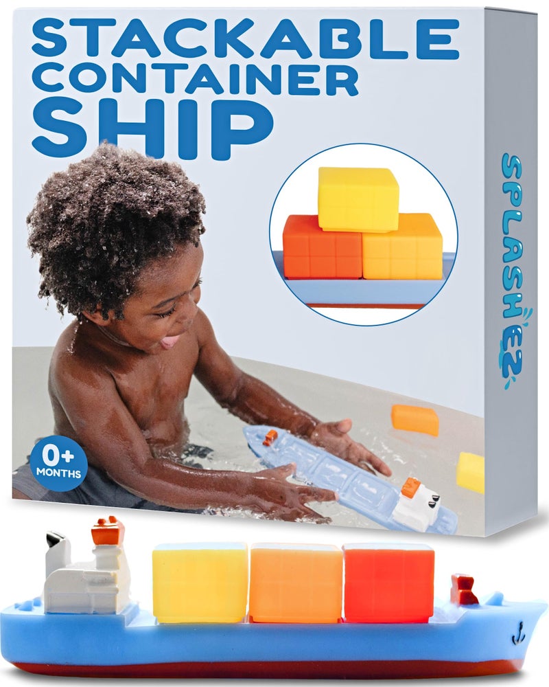 SplashEZ Boat Bath Toy for Kids | Mold Free Floating Toddler Bath Toys With No Hole for Water | Boat Ship Containers Ideal Size for Little Hands | Safe Durable for Tub Fun for Boys & Girls Ages 0 & Up - Image 1