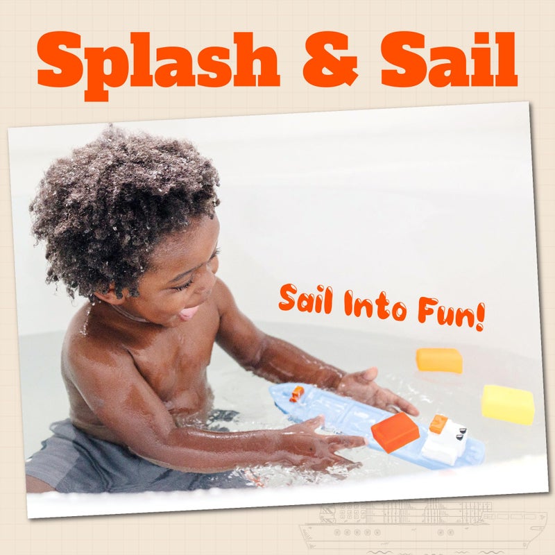 SplashEZ Boat Bath Toy for Kids | Mold Free Floating Toddler Bath Toys With No Hole for Water | Boat Ship Containers Ideal Size for Little Hands | Safe Durable for Tub Fun for Boys & Girls Ages 0 & Up - Image 4