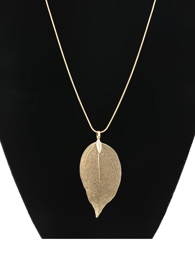 NIBEMINENT Fashion Natural Alloy Leaf Pendant Necklace Long Sweater Chain for Women Jewelry Gift