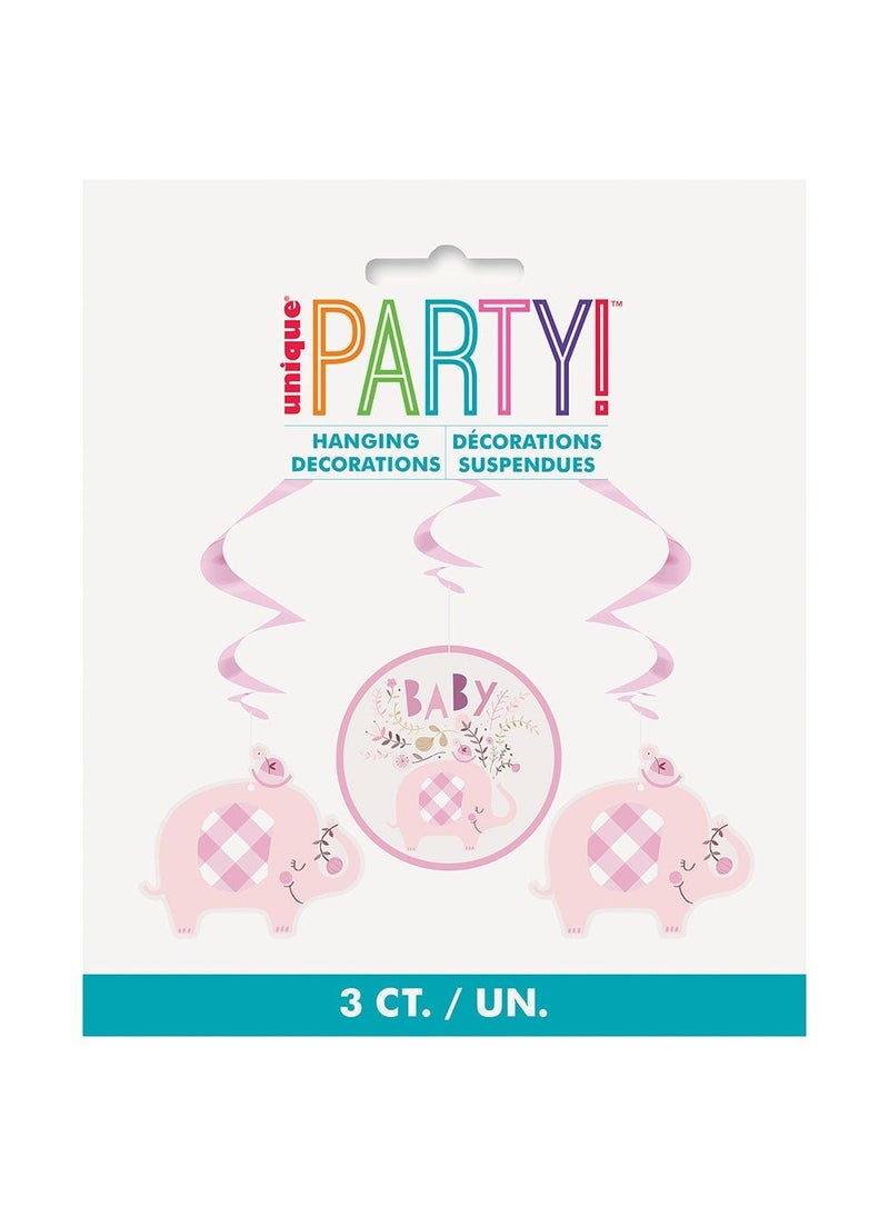 يونيك زينة استحمام الطفل على شكل فيل، من الورق المقوى الوردي، عبوة من 3 قطع، 76-99 سم - Image 2