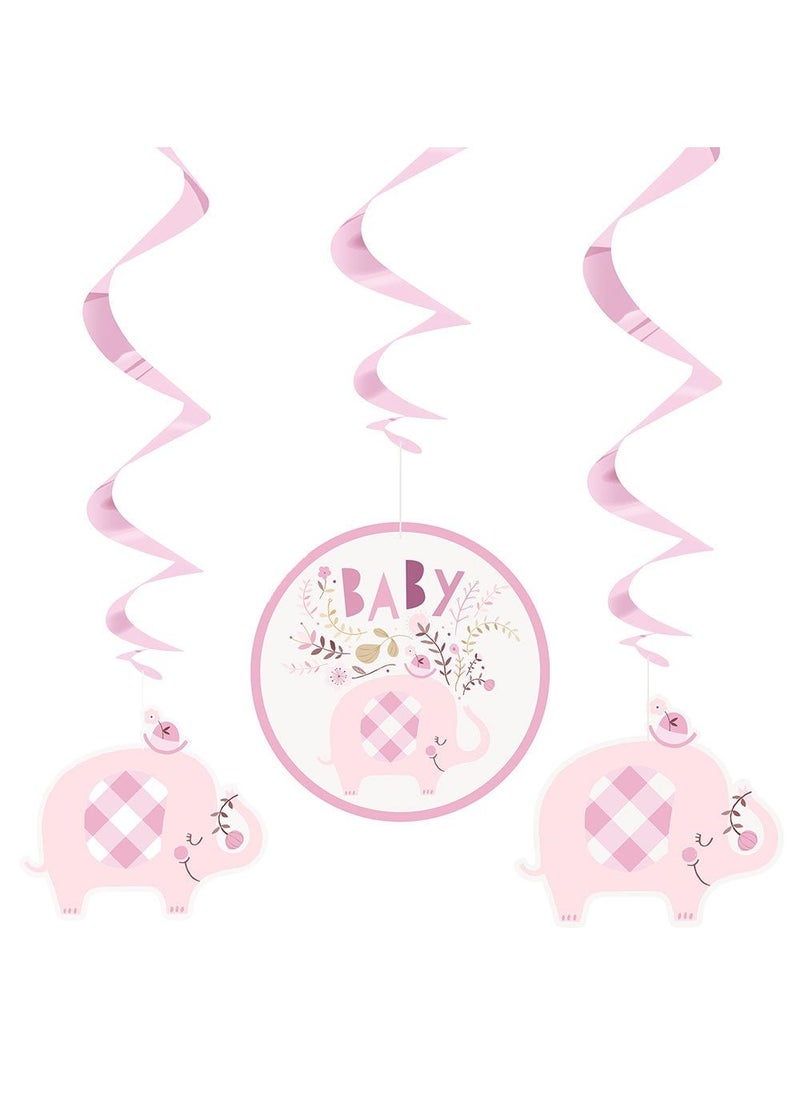 يونيك زينة استحمام الطفل على شكل فيل، من الورق المقوى الوردي، عبوة من 3 قطع، 76-99 سم - Image 1