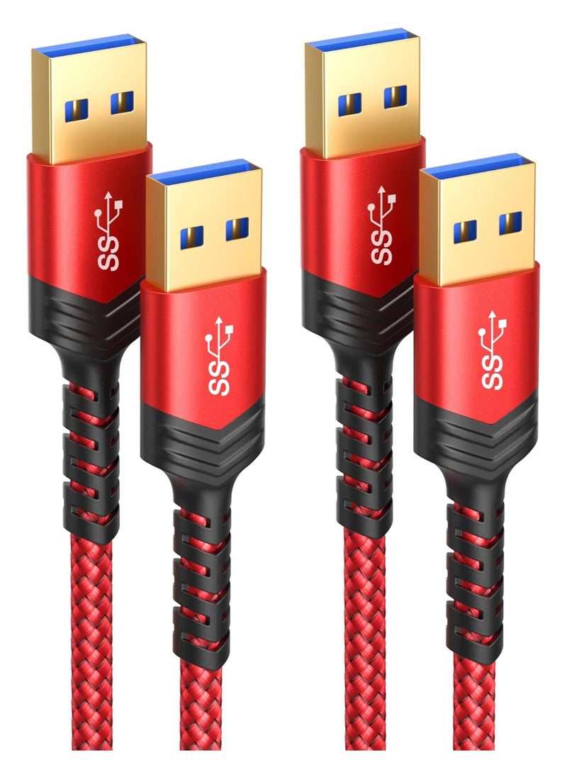 JSAUX - JSAUX USB to USB Cable, USB 3.0 A to A Male Cable 2 Pack(1m+2m) USB Male to Male Cable Double End USB Cord Compatible for Hard Drive Enclosures, DVD Player, Laptop Cooler and More (Red) CD0004 - Image 1