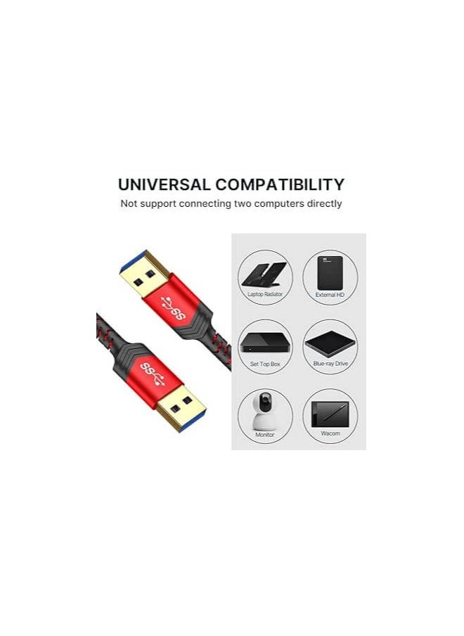 JSAUX - JSAUX USB to USB Cable, USB 3.0 A to A Male Cable 2 Pack(1m+2m) USB Male to Male Cable Double End USB Cord Compatible for Hard Drive Enclosures, DVD Player, Laptop Cooler and More (Red) CD0004 - Image 1
