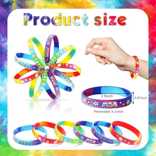 Suilung 24 Pcs 60s Hippy Retro Groovy Silicone Bracelets Wristbands Party Decoration Peace Love 60s Hippy Favor for 60s Hippie Groovy Party Supplies - Image 5