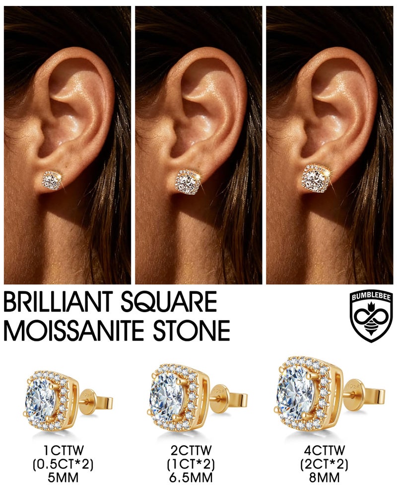 BUMBLEBEE Handmade 925 Sterling Silver Moissanite Studs Earrings for Women and Men, 14K Gold Plated, 2CTTW VVS1, Hypoallergenic, Jewelry Gift for Anniversary, Birthday, Valentineâ€™s Day - Image 5