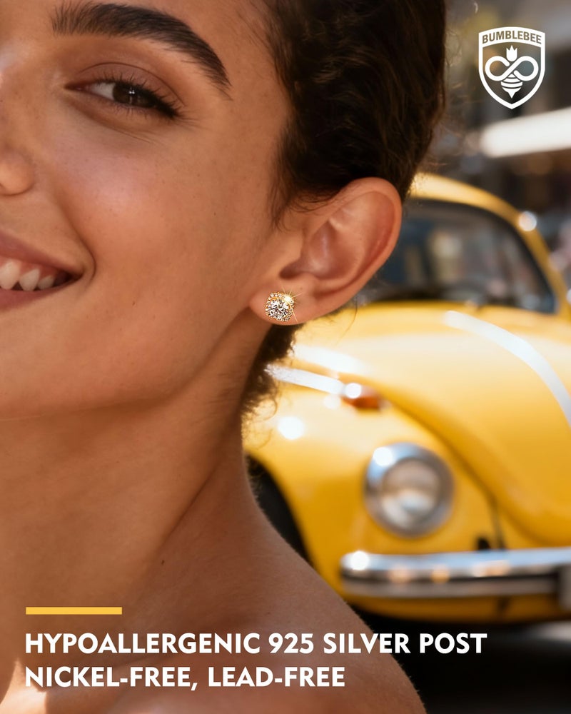 BUMBLEBEE Handmade 925 Sterling Silver Moissanite Studs Earrings for Women and Men, 14K Gold Plated, 2CTTW VVS1, Hypoallergenic, Jewelry Gift for Anniversary, Birthday, Valentineâ€™s Day - Image 3