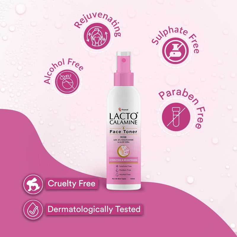 Lacto Calamine Lacto Calamine Rose Water Toner For Glowing Skin120ml Each Pack of 2 Gulab Jal Face TonerRosewater Aloe Vera 2 Niacinamide Cleanses Hydrates Moisturises SkinNo SulphateAlcohol Parabens - Image 4