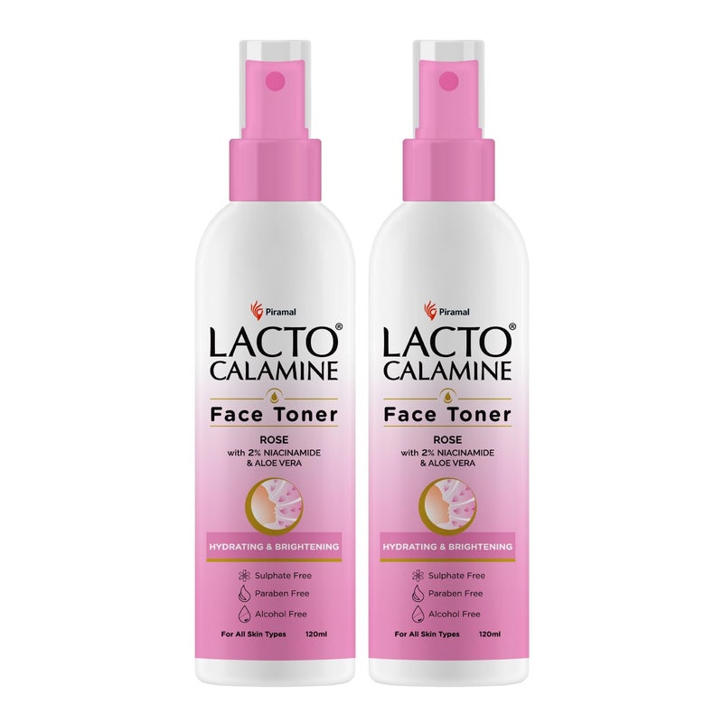 Lacto Calamine Lacto Calamine Rose Water Toner For Glowing Skin120ml Each Pack of 2 Gulab Jal Face TonerRosewater Aloe Vera 2 Niacinamide Cleanses Hydrates Moisturises SkinNo SulphateAlcohol Parabens - Image 1