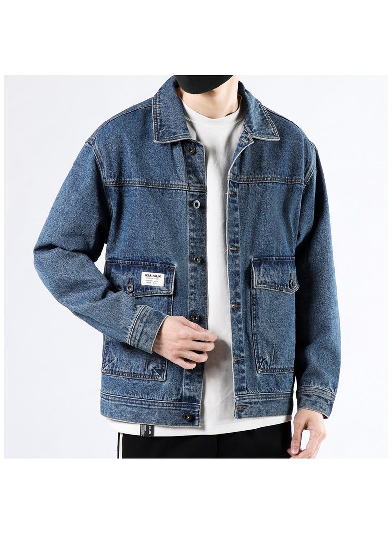 Fashionable Men's Lapel Casual Men's Denim Jacket  - Image 1