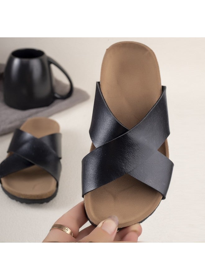 Summer Cross-strap Flat Sandals For Outdoor Wear, Casual Cork-soled Platform Shoes, Versatile For Boys And Girls, Summer Style