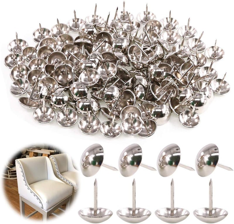 Keadic 250Pcs 5/8" (16mm) Antique Upholstery Tacks Furniture Nails Pins Assortment Kit for Upholstered Furniture Cork Board or DIY Projects - Silver - Image 1