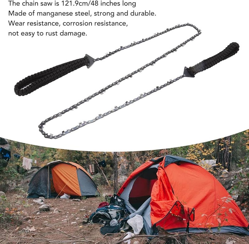48 Inch Hand Chain Saw with Black Paracord Manganese Steel for Camping Survival Backpacking - Image 2