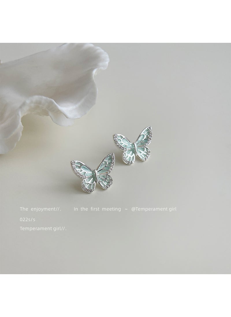 Generic - Mint Mambo Green Zircon Butterfly Stud Earrings 4423 Silver Needle Mamba Green Butterfly Stud Earrings - Image 1
