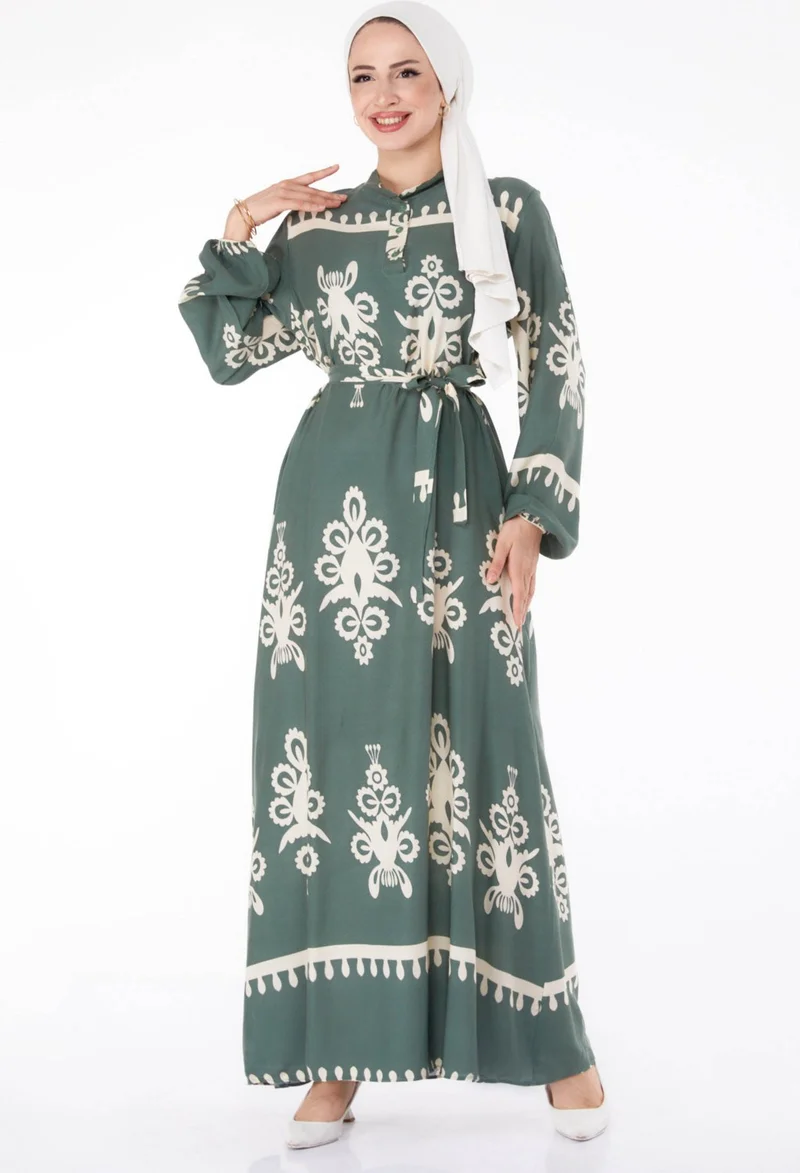 Tofisa Plain Judge Collar Women's Khaki Patterned Colorful Dress - 24989