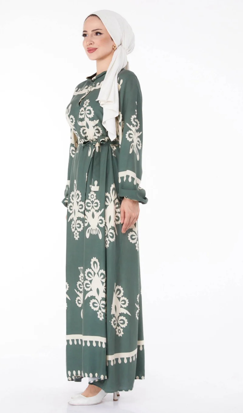 Tofisa Plain Judge Collar Women's Khaki Patterned Colorful Dress - 24989