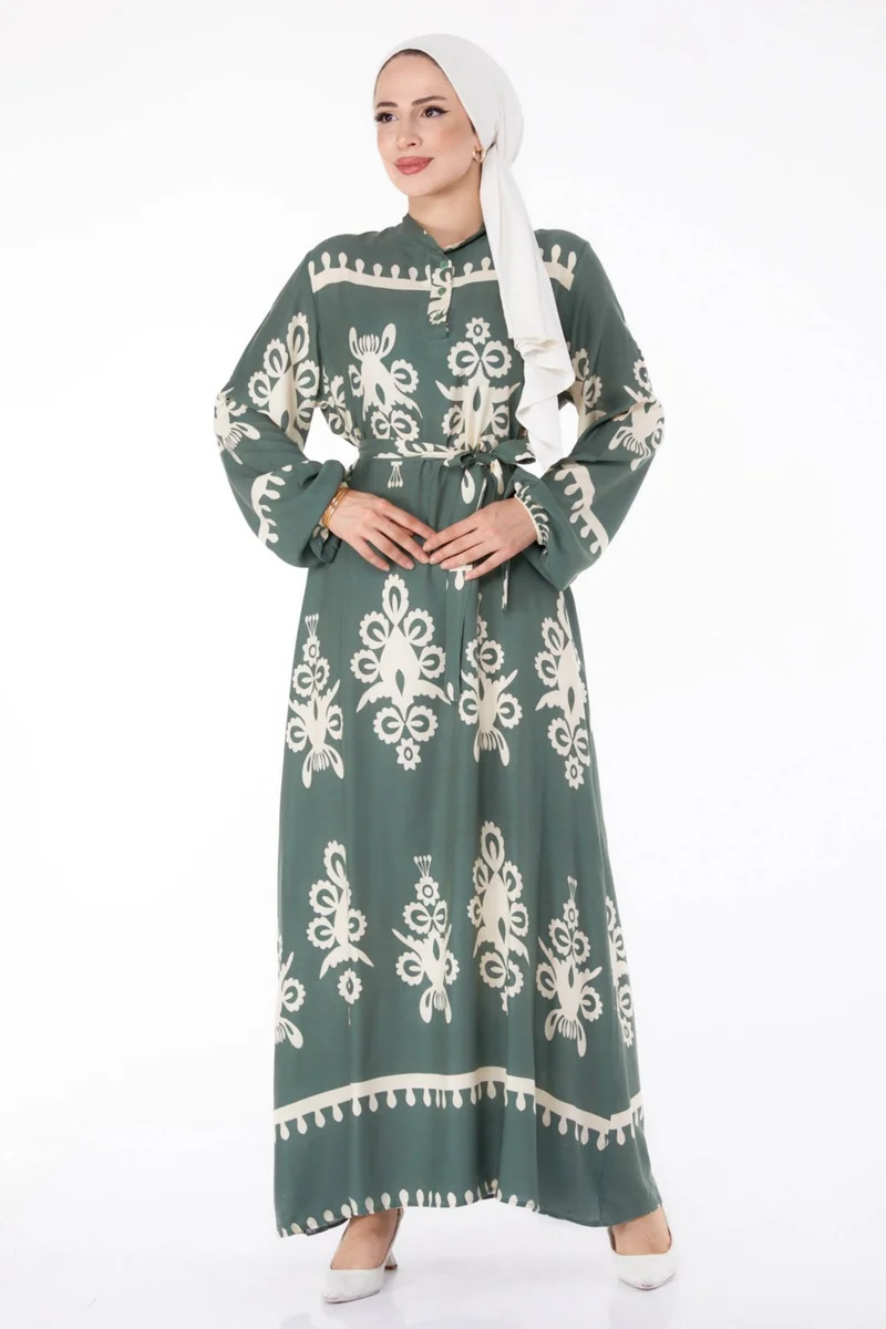 Tofisa Plain Judge Collar Women's Khaki Patterned Colorful Dress - 24989