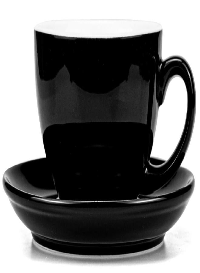 Yesland 2 Pack 10 oz Coffee Cup and Saucer, Ceramic Glossy Black Cappuccino Cups with Saucers for Coffee Shop and Barista, Perfect for Specialty Coffee Drinks, Latte, Cafe Mocha and Tea - Image 2