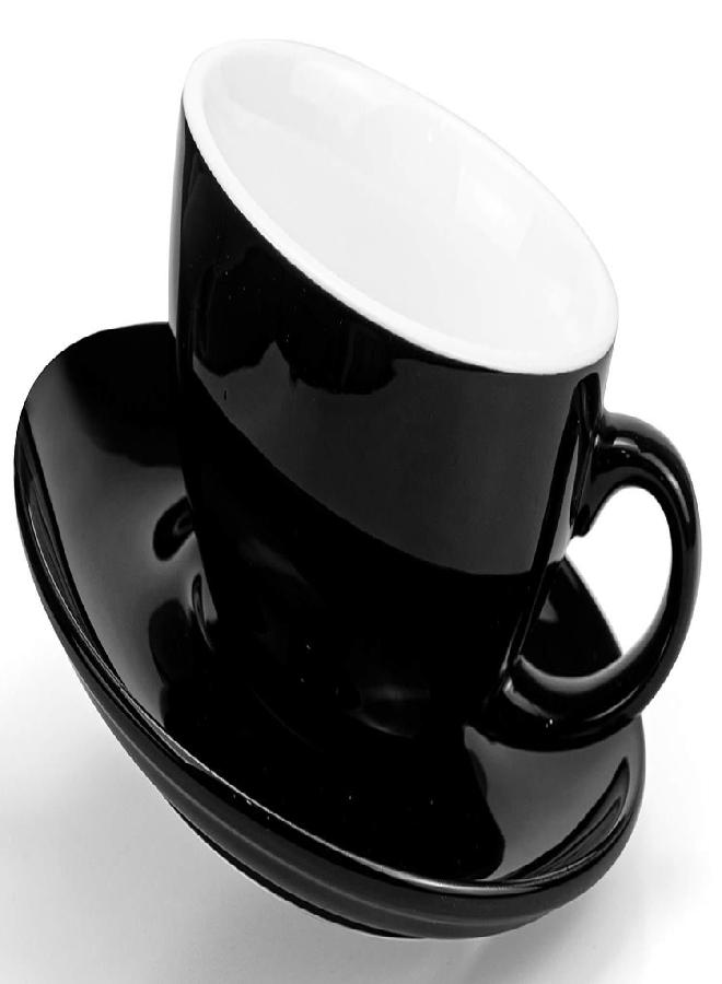 Yesland 2 Pack 10 oz Coffee Cup and Saucer, Ceramic Glossy Black Cappuccino Cups with Saucers for Coffee Shop and Barista, Perfect for Specialty Coffee Drinks, Latte, Cafe Mocha and Tea - Image 3