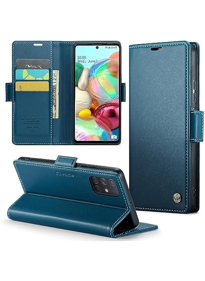 Generic - Samsung Galaxy A71 4G Leather Wallet Case with Credit Card Holder and Magnetic Stand - Fashion Blue - Image 1