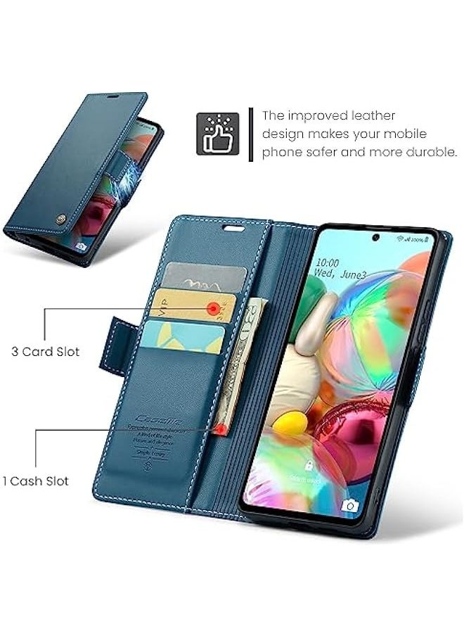 Generic - Samsung Galaxy A71 4G Leather Wallet Case with Credit Card Holder and Magnetic Stand - Fashion Blue - Image 1