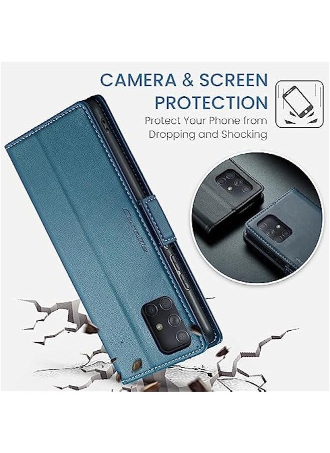Generic - Samsung Galaxy A71 4G Leather Wallet Case with Credit Card Holder and Magnetic Stand - Fashion Blue - Image 1