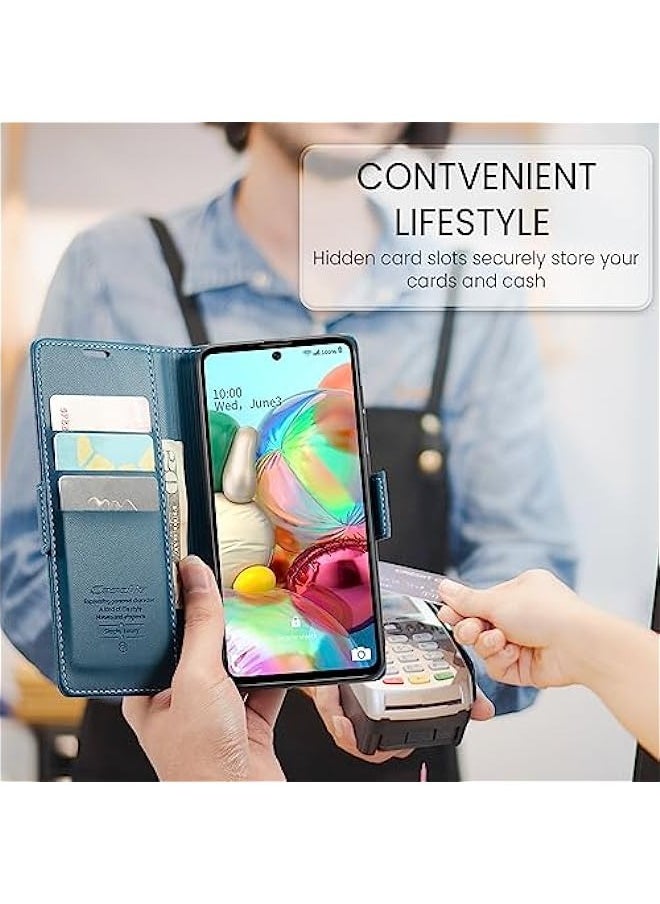 Generic - Samsung Galaxy A71 4G Leather Wallet Case with Credit Card Holder and Magnetic Stand - Fashion Blue - Image 1