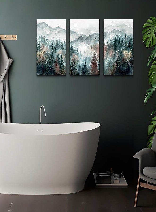 TTHYUEWS Farmhouse Wall Art For Bedroom Wall Decor For Living Room Wall Pictures for Office Fog Forest Mountain Landscape Watercolour Painting Artwork Modern Home Decorations Ready To Hang 3 Piece - Image 4