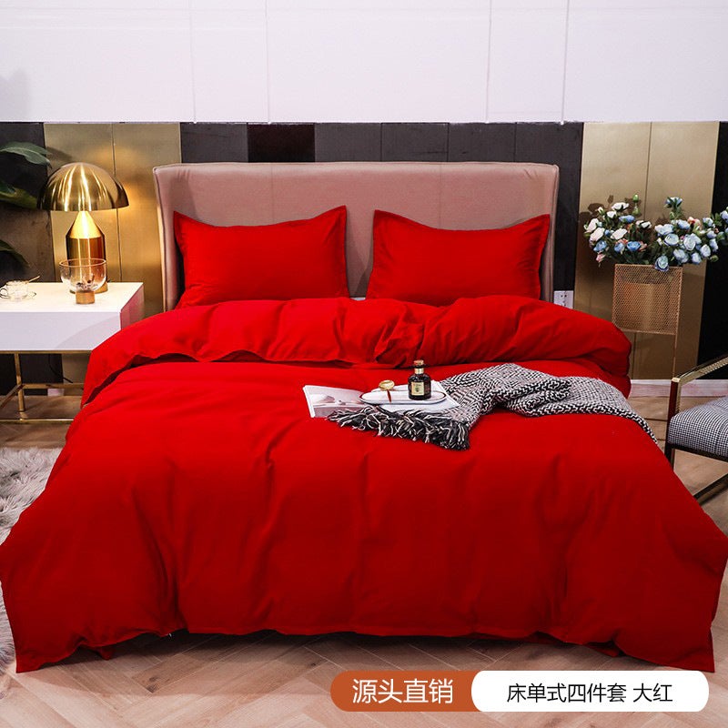 Solid Color Bed Sheet Four-Piece Set, Simple Brushed Duvet Cover Three-Piece Set Manufacturer, Bedding For Export - Image 1