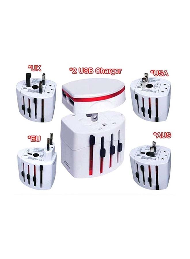All-In-One Travel Power Plug Adapter With Dual USB Charging Port White - Image 3