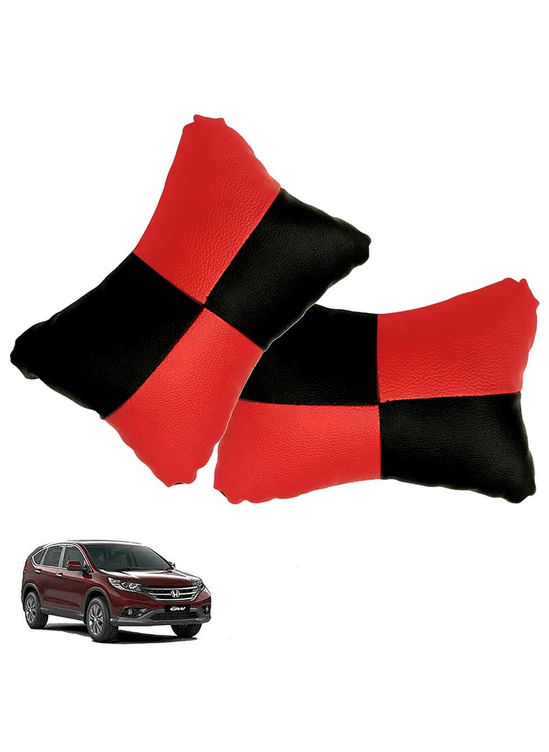 Adroitz Adroitz Car Pillow Faux Leather Material Check Design 2 Pieces in Red for CRV_PR43  - Image 1