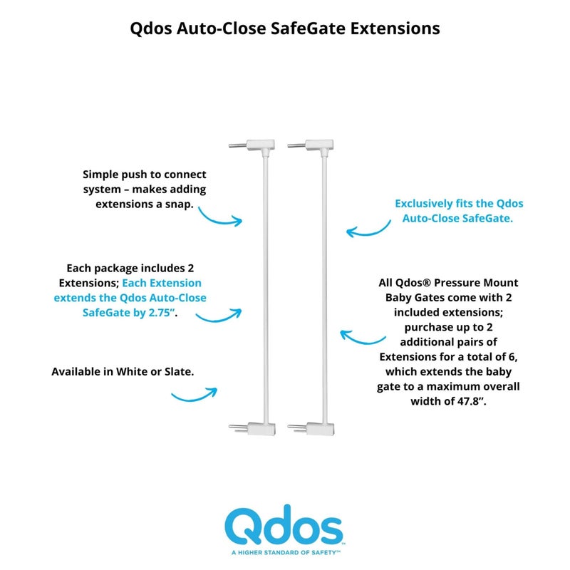 Qdos Safety Auto-Close SafeGate Baby Gate Extensions | White | Meets Tougher European Standards - Professional Grade Safety - Each Extension Extends the Qdos SafeGate Pressure Gate by 2.75" | Set of 2 - Image 2
