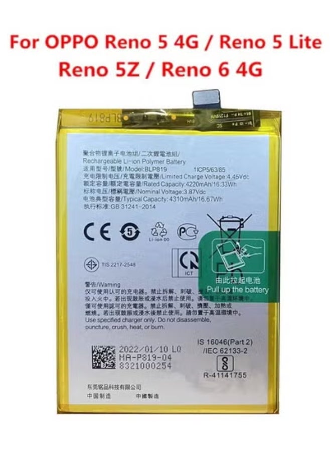 TIGER High-Performance Replacement Battery BLP819 Compatible with Oppo Reno 5 4G, Reno 5 Lite, Reno 5Z, Reno 6 4G – Durable Lithium-Ion Internal Cell with Long Battery Life, Reliable Charging & Easy Installation – Restore Power & Extend Phone Performance - Image 1