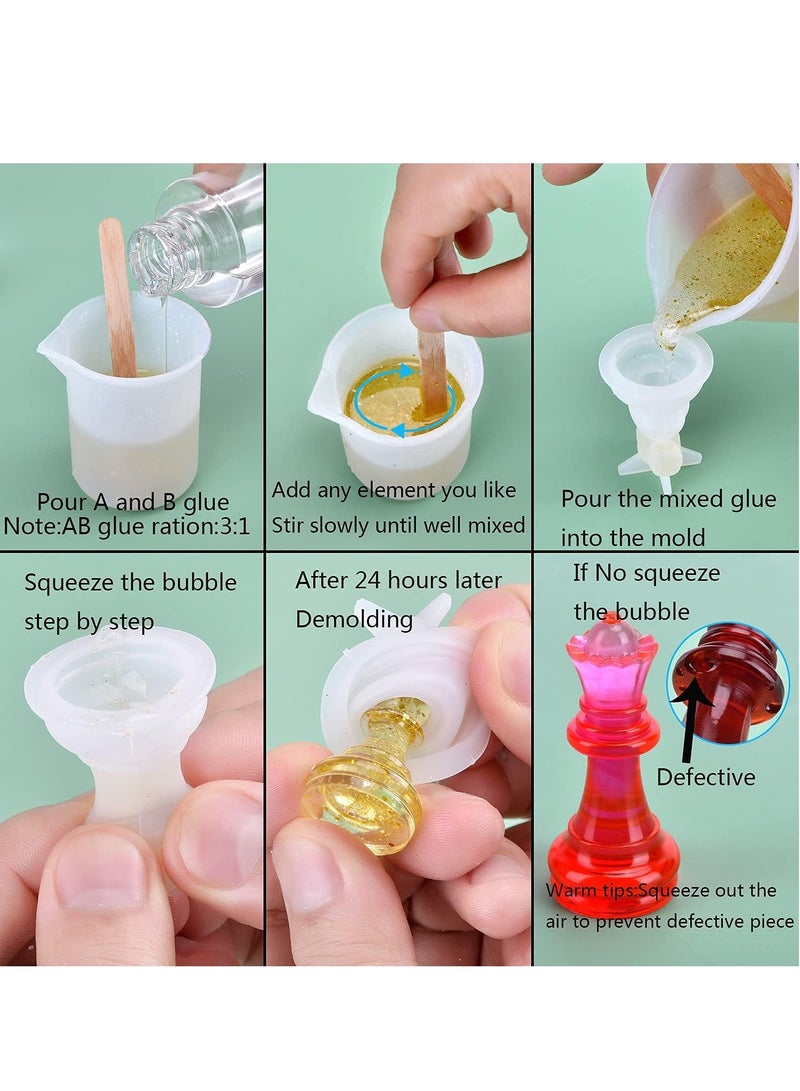 Excefore 32 Pieces Resin Chess Set Mold with Chess Board Silicone Resin Molds, 3D Silicone Chess Resin Mold, Chess Crystal Epoxy Casting Molds for DIY Crafts Making, Birthday Gift, Family Party - Image 5