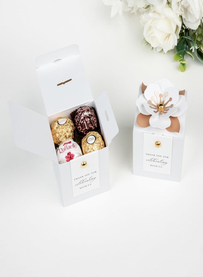 FEIYI 20 PCS Candy Boxes, 3 In 1 White Favor Boxes With Floral Decor, White Thank You Tags Gift Wrapping For Wedding Birthday Baby Shower Decorations Party -2.55x2.55x2.55'' - Image 3