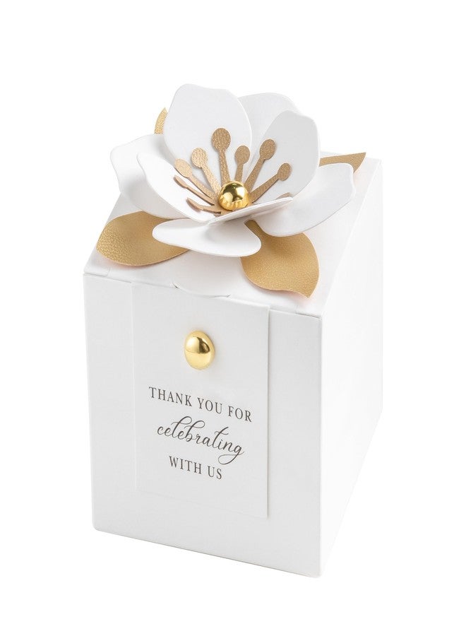 FEIYI 20 PCS Candy Boxes, 3 In 1 White Favor Boxes With Floral Decor, White Thank You Tags Gift Wrapping For Wedding Birthday Baby Shower Decorations Party -2.55x2.55x2.55'' - Image 1