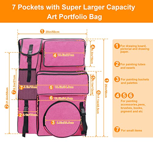 Boyistar Art Portfolio Carry Bag 20" x 26", Canvas Art Portfolio Backpack Traveling Outdoor Drawing Portfolio Case Large Capacity Artist Carrying Bag/Tote Bag for Drawing Board, Screen, Accessories - Image 2