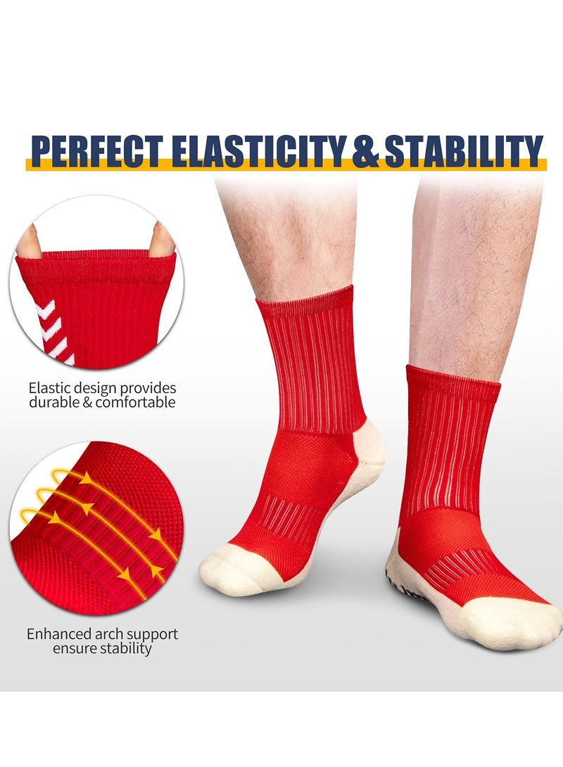 Y&D 2 Pairs of Men's Non Slip Soccer Socks, Running Socks Sports for Basketball Towel Bottom Grip Mid-calf (Red, Blue) - Image 4
