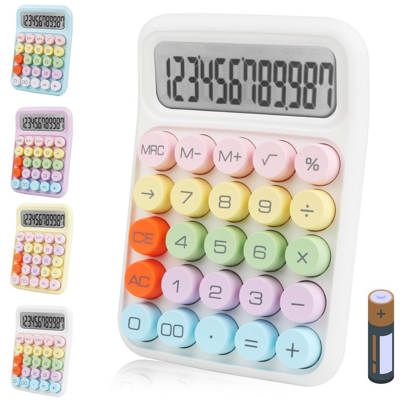 Bimormat Colorful Electronic Calculator,12 Digit Large LCD Display and Big Round Buttons Candy-Colored Desktop Basic Calculator for Office,School,Home,Business(UK-COCA-White) - Image 1